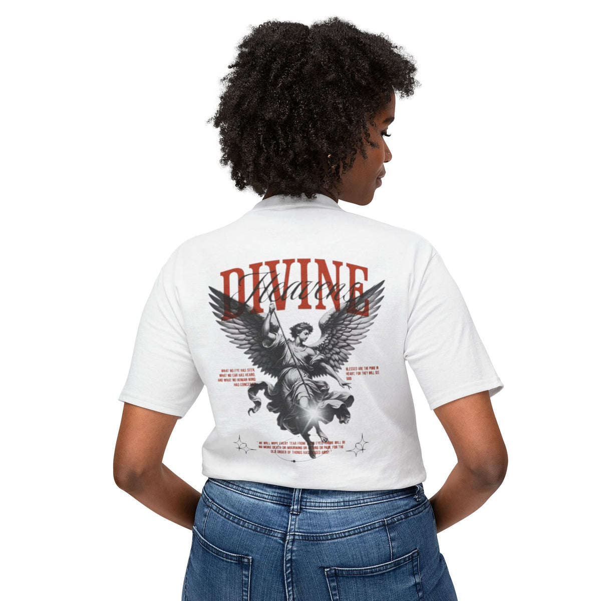 T-Shirt — 'DIVINE' Angel Back Print Chest Crown Logo