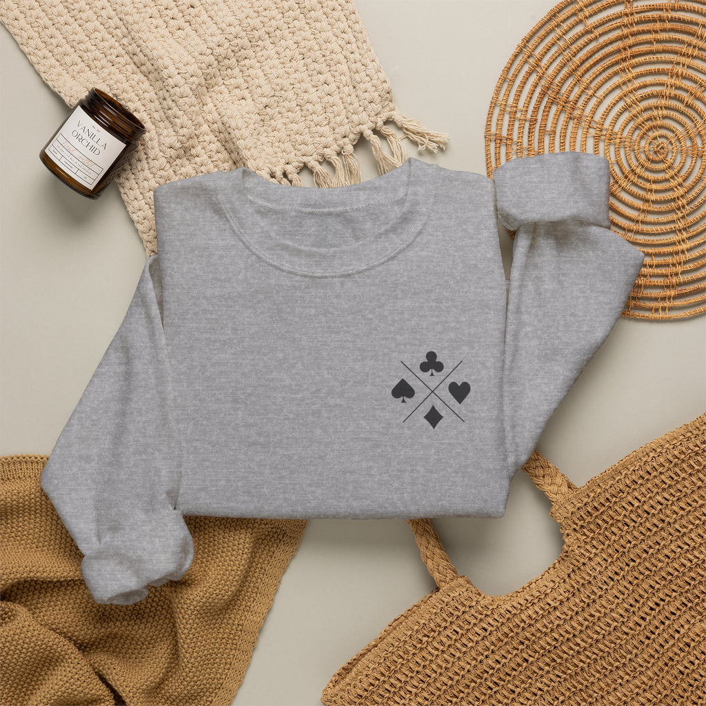 Poker Suit Crewneck Sweatshirt — Minimal Card Suits Chest Design