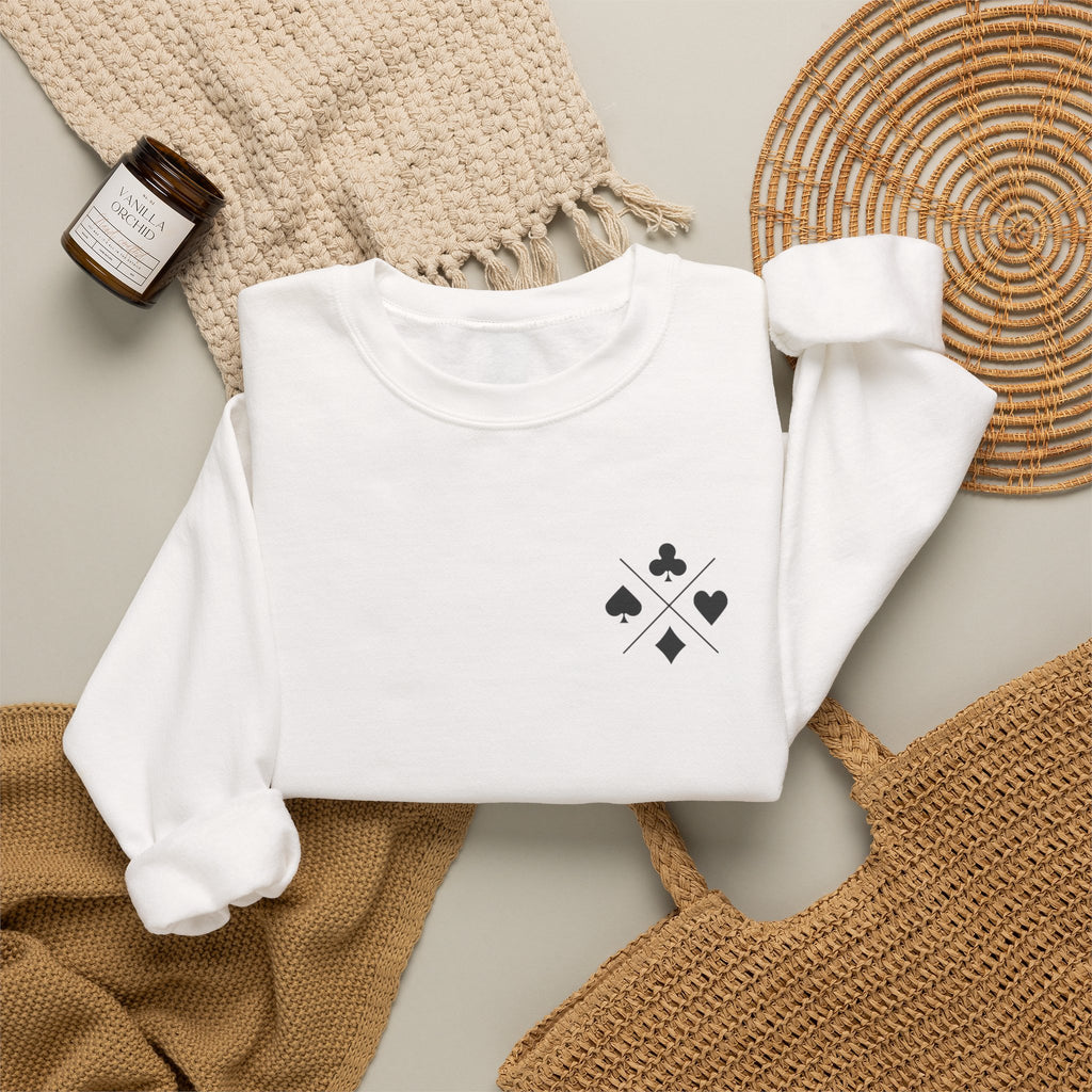 Poker Suit Crewneck Sweatshirt — Minimal Card Suits Chest Design