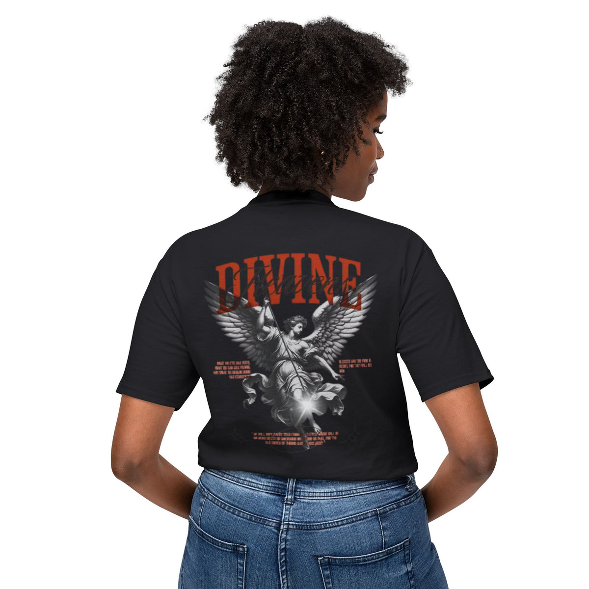 T-Shirt — 'DIVINE' Angel Back Print Chest Crown Logo