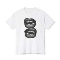 Graphic Tee — Black Biting Lips Print T‑Shirt