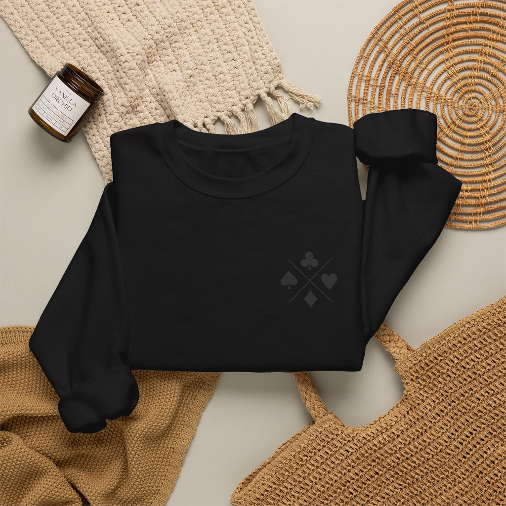 Poker Suit Crewneck Sweatshirt — Minimal Card Suits Chest Design