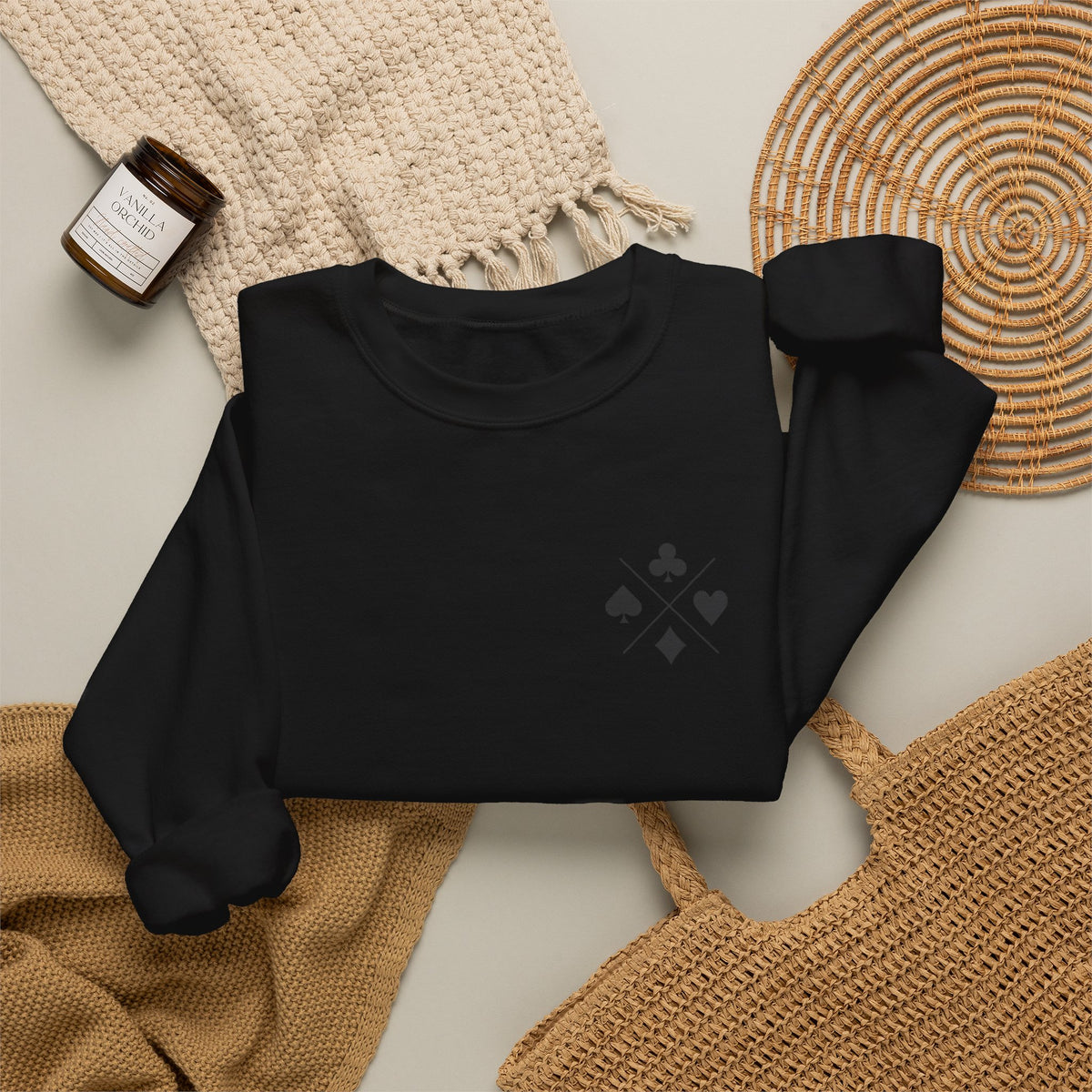 Poker Suit Crewneck Sweatshirt — Minimal Card Suits Chest Design
