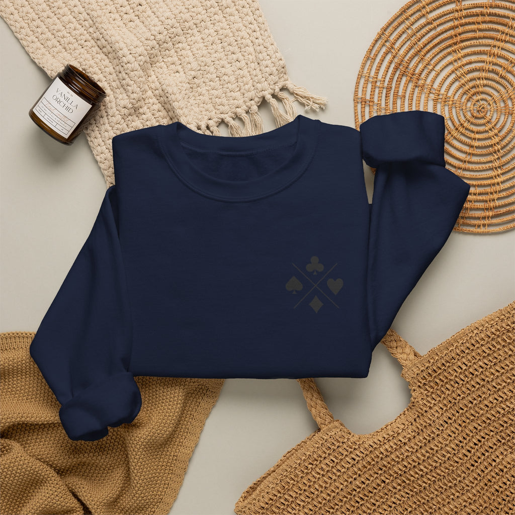 Poker Suit Crewneck Sweatshirt — Minimal Card Suits Chest Design
