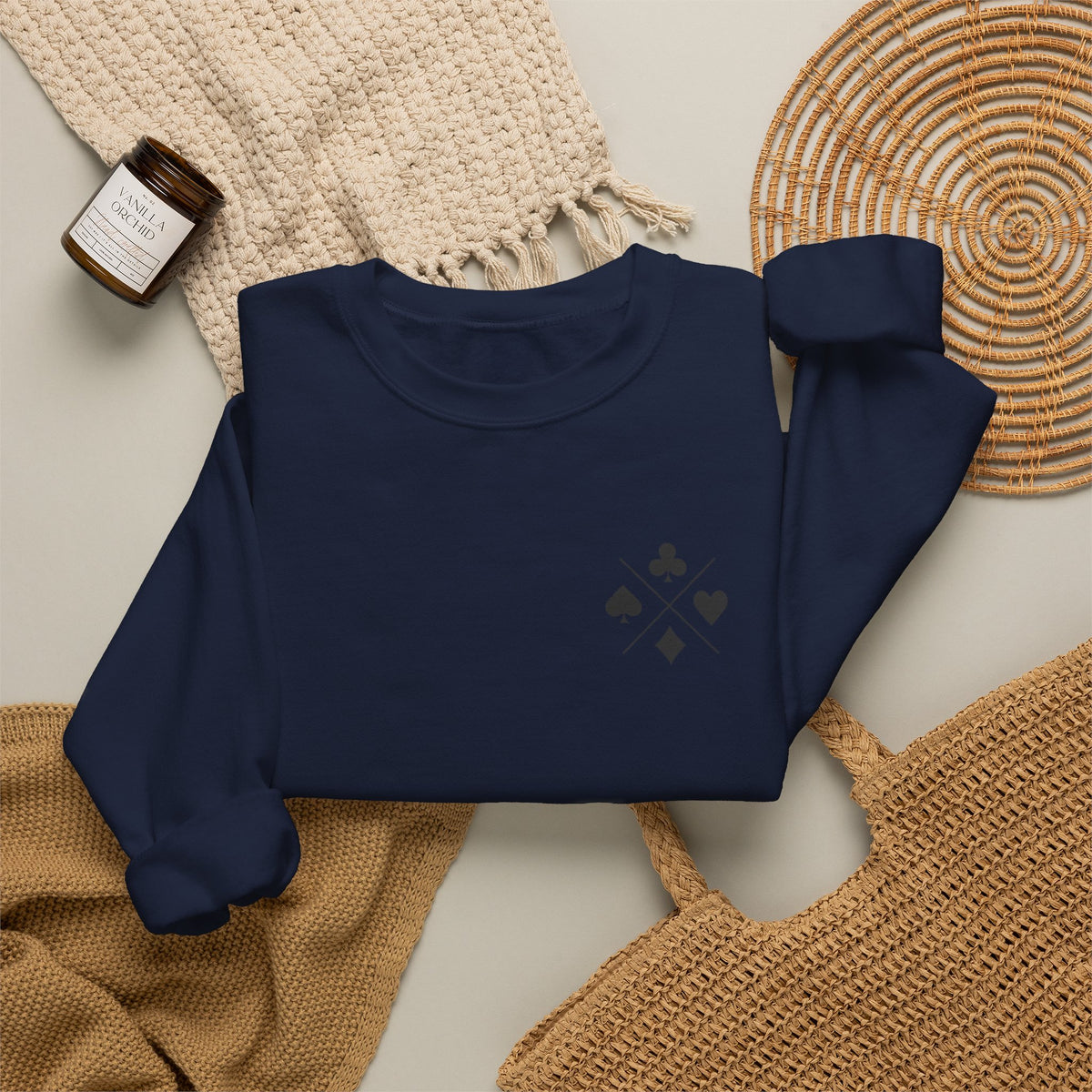 Poker Suit Crewneck Sweatshirt — Minimal Card Suits Chest Design