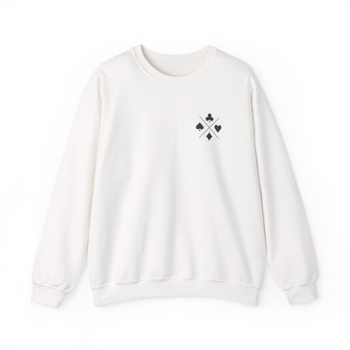 Poker Suit Crewneck Sweatshirt — Minimal Card Suits Chest Design