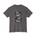 Graphic Tee — Black Biting Lips Print T‑Shirt